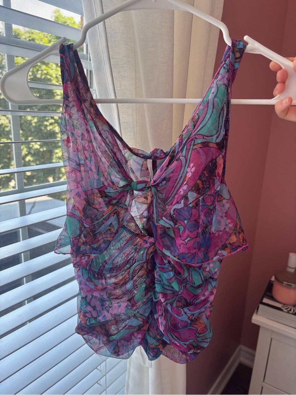 Free People Floral Sheer Ruched Camisole - Purple Teal